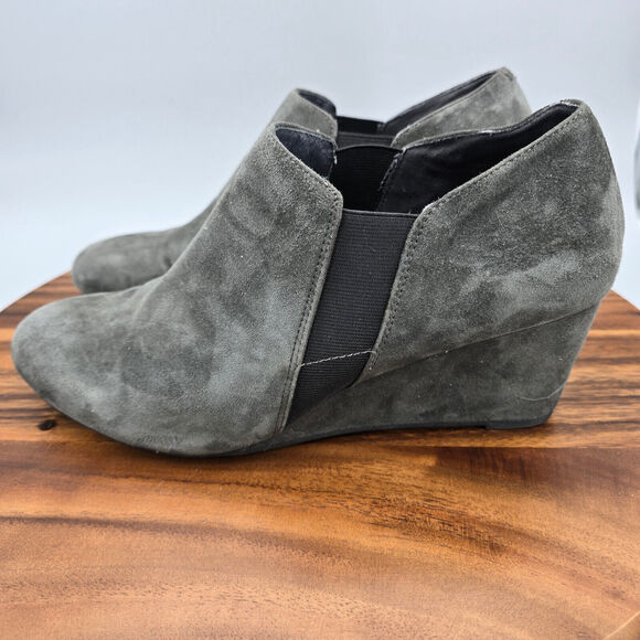 Vionic Boots Women's 10 Gray Suede Leather Gore Stanton Wedge Ankle Booties - Picture 3 of 8
